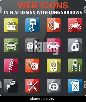 car shop icons set in flat design with long shadow Stock Vector