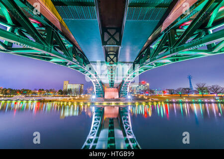 Toyama, Japan cityscape beneath the bridge. Stock Photo