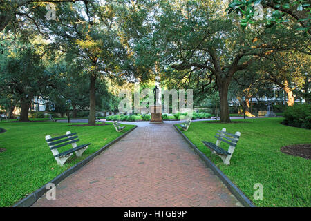 Washington Square, Charleston, SC.  The statue is of George Washington. Stock Photo