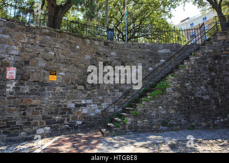 Stone staircase in the historic district of downtown Savannah Georgia near the river. Stock Photo