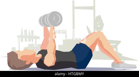 Man doing exercise with dumbbells. Vector illustration Stock Vector