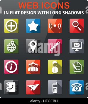 Contacts icons set in flat design with long shadow Stock Vector