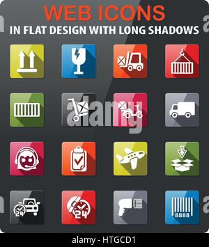 delivery service icons set in flat design with long shadow Stock Vector