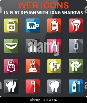 dental office icons set in flat design with long shadow Stock Vector