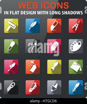 Design tools icons set in flat design with long shadow Stock Vector