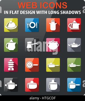 dishes icons set in flat design with long shadow Stock Vector