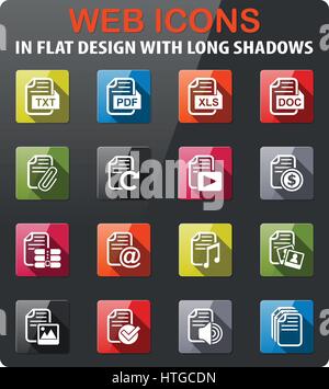 document icons set in flat design with long shadow Stock Vector