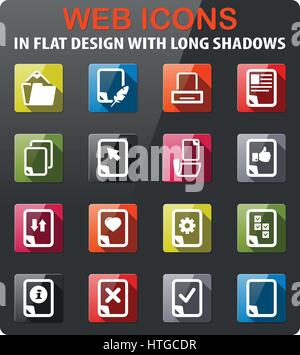 Documents icons set in flat design with long shadow Stock Vector