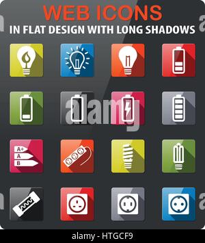 Electricity icons set in flat design with long shadow Stock Vector