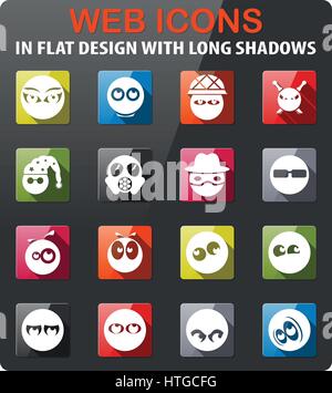 Set of 25 smiley faces icons set in flat design with long shadow Stock Vector