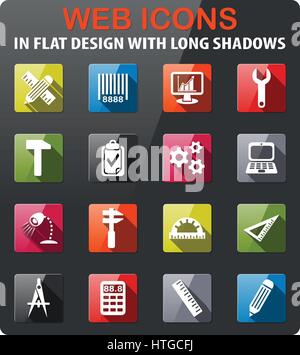 engineering icons set in flat design with long shadow Stock Vector