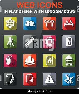 engineering icons set in flat design with long shadow Stock Vector