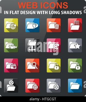 folder icons set in flat design with long shadow Stock Vector