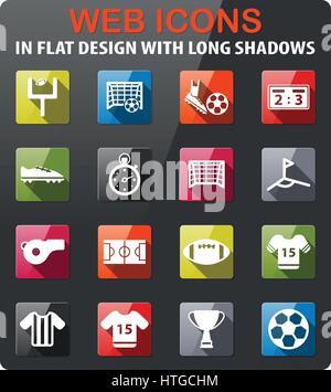 Soccer championship flat design long shadow icons set. Winner's cup ...
