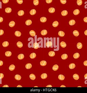 Gold coins. Seamless texture Red background Stock Vector