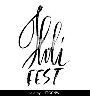 Hand drawn modern brush lettering of Holi Fest. Handwritten lettering. Grunge ink vector inscription Stock Vector