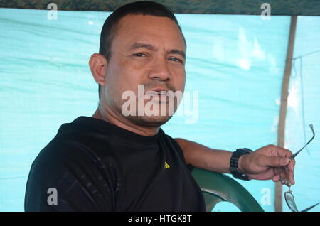 Conejo, Colombia. 03rd Mar, 2017. Alirio Cordoba, head of a FARC group on the Carbbiean coast, near the village of Conejo, Colombia, 03 March 2017. Around 300 FARC guerillas are due to surrender their weapons in a disarmament camp here by the end of May before beginning the transition into civilian life. Photo: Georg Ismar/dpa/Alamy Live News Stock Photo