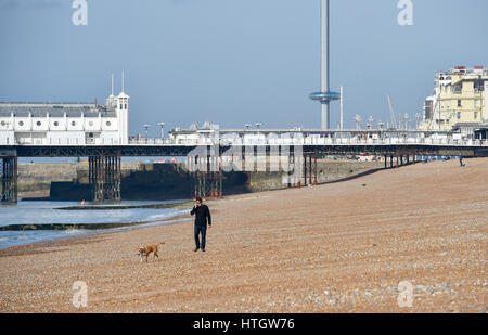 Brighton UK 15th March 2017 - The calm before the storm in Brighton on a beautiful warm sunny Spring morning as Storm Stella approaches and is expected to arrive in Britain on Friday after causing blizzard conditions on the east coast of America in the last few days  Credit: Simon Dack/Alamy Live News Stock Photo