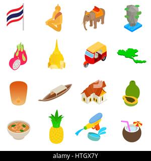 Thailand icons set, isometric 3d style Stock Vector