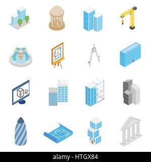 Architecture Icons set, isometric 3d style Stock Vector