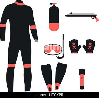 Set of colored icons diving, flat style, vector illustration. Stock Vector