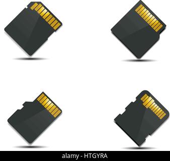 Set memory card, back side with shadow, vector illustration. Stock Vector