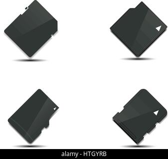 Set memory card, front side with shadow, vector illustration. Stock Vector