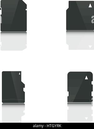 Set the memory card, front side with a mirror image, vector illustration. Stock Vector