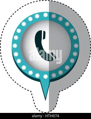 sticker of telephone in circular speech with blue contour with dotted and tail Stock Vector