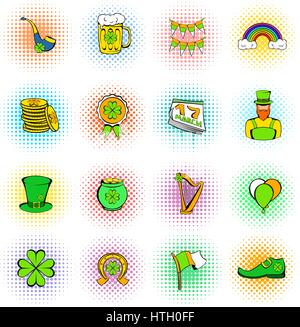 St Patrick Day set icons in comics style isolated on white Stock Vector