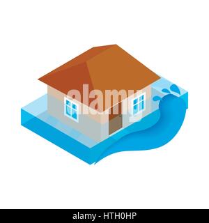 House sinking in water icon, isometric 3d style Stock Vector