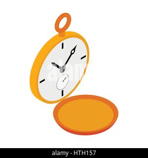 Golden pocket watch icon, isometric 3d style Stock Vector