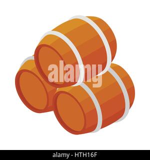 Three wooden barrels icon, isometric 3d style Stock Vector