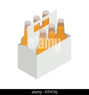 Six bottles in a cardboard box with a handle icon Stock Vector