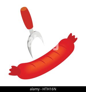 Sausage on a fork icon, isometric 3d style Stock Vector