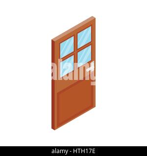 Wooden door with glass icon, isometric 3d style Stock Vector