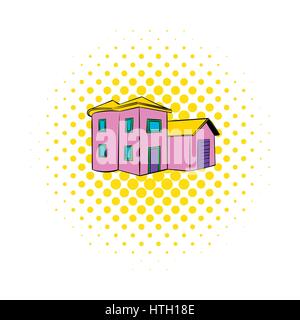 Two-storey house icon, comics style Stock Vector