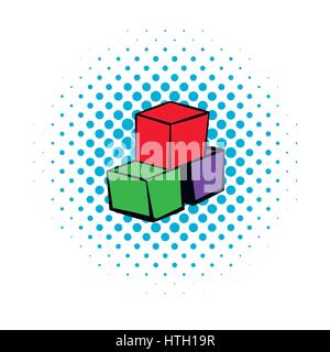 Three colored cubes icon, comics style Stock Vector