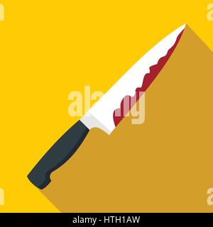 Knife with blood icon, flat style Stock Vector