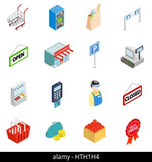 Supermarket icons set, isometric 3d style Stock Vector