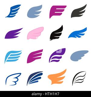 Wing icons set, isomettric 3d style  Stock Vector