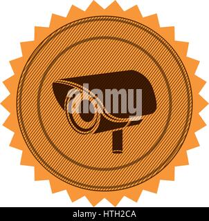 circular frame with contour sawtooth with exterior video security camera Stock Vector