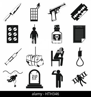 Suicide icons set, simple style Stock Vector