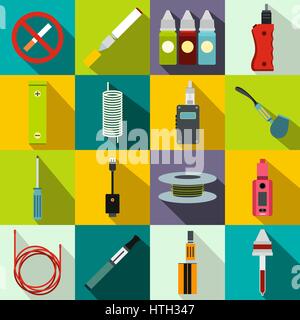 Electronic cigarettes icons set, flat style Stock Vector