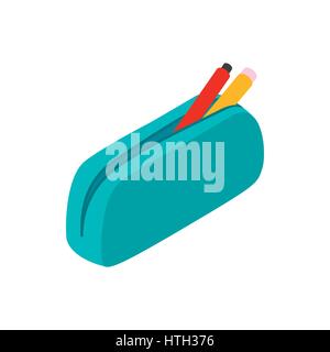 Blue pencil case icon, isometric 3d style Stock Vector