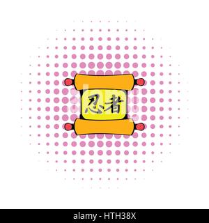 Ancient chinese scroll icon, comics style Stock Vector