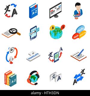 Translator icons set, isometric 3d style  Stock Vector