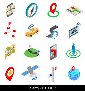 Navigation icons set, isometric 3d style Stock Vector