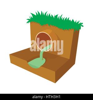 Dirty water flows from a pipe icon, cartoon style Stock Vector