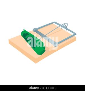 Money in a mousetrap icon, cartoon style Stock Vector